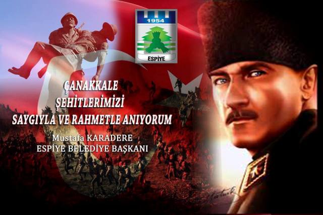 Başkan Karadere  ''Çanakkale Deniz Zaferi’nin 101. yıl dönümünü ''  şükran ve rahmetle anıyorum.